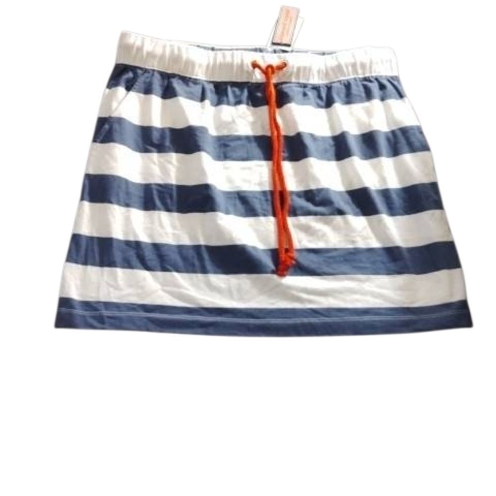 Vineyard Vines Blue and White Striped Midi Skirt with Orange Tie (385)